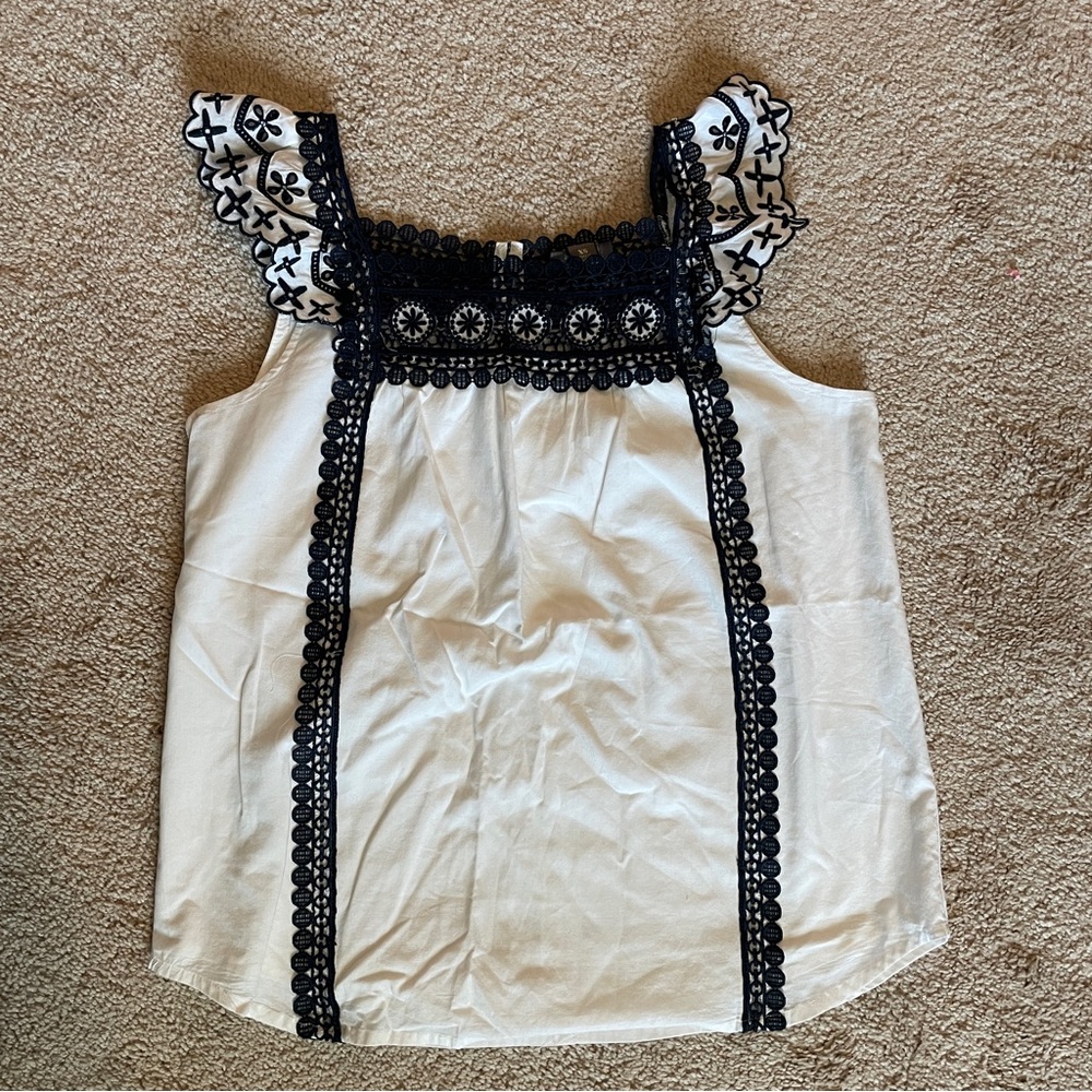 J. Crew Point Sur Eyelet navy and white top
